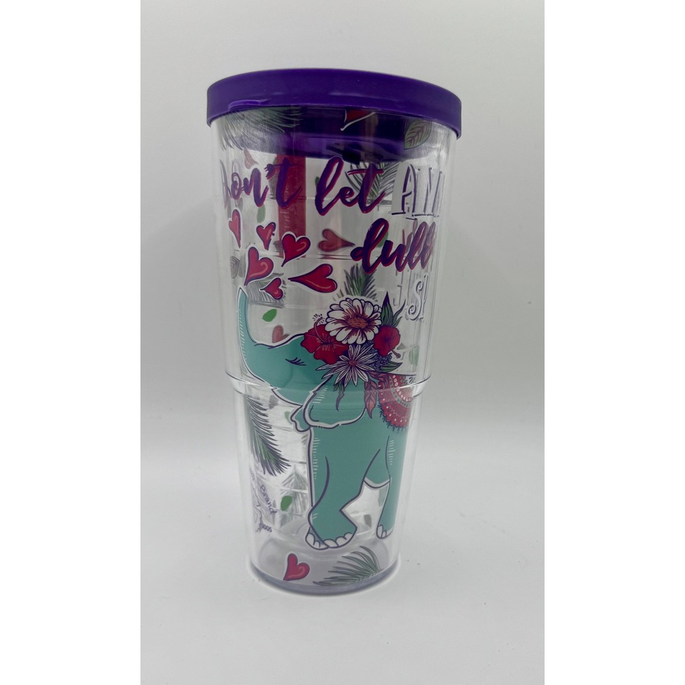 Simply‎ Southern Tervis Tumbler 24oz Clear Purple Elephant Sparkle Travel Cup
